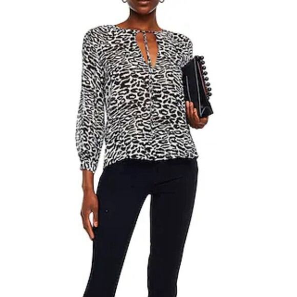 Nili Lotan 100% Silk Leopard Print Semi-Sheer Popover Blouse Top Tie Medium - Picture 1 of 13